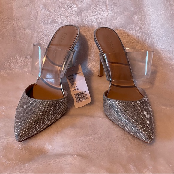 STUNNING BLING BCBG SILVER GLITTER WITH CLEAR RHINESTONES HIGH HEEL SHOES NWOT - Picture 6 of 16